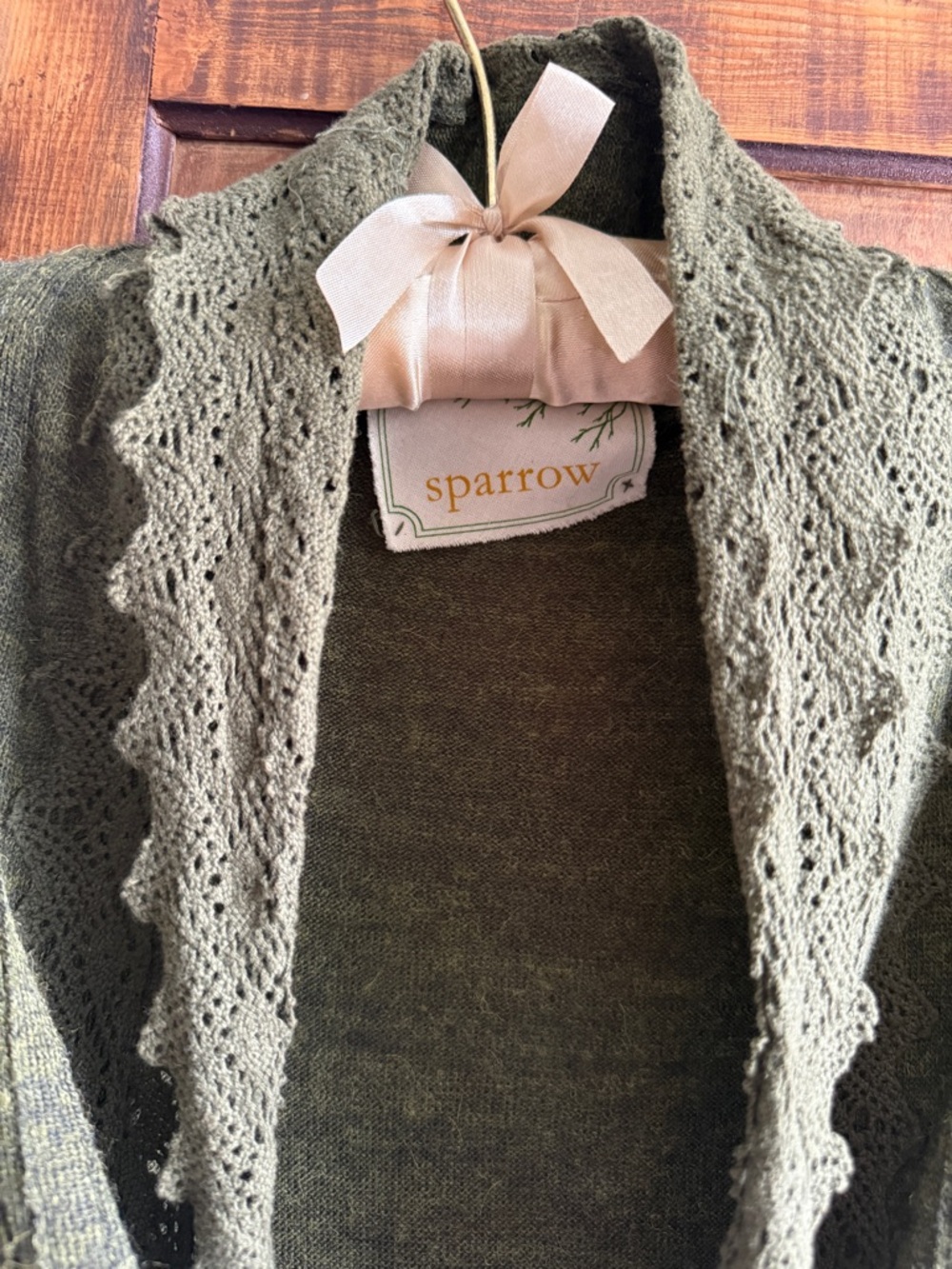 Sparrow (Anthropologie) Olive Lace-Trim Open Front Cardigan - Picture 4 of 6
